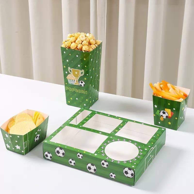 Soccer Snack Trays, 3 Pack Stadium Food Holders for Game Day 3-pack soccer snack trays with popcorn bucket and drink holder for game day, watch parties, birthdays and tailgates