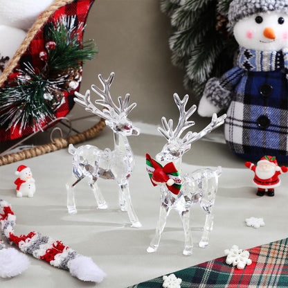 2Pcs Acrylic Christmas Reindeer Ornaments: Transparent Deer Animals Reindeer Elk Figurines Desktop Ornament Holiday Clear Elk Deer Figurine Statues Tabletop Decorations Centerpiece