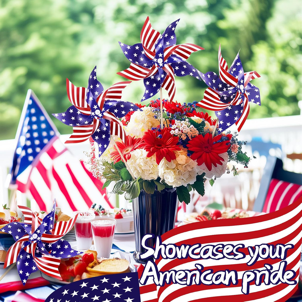 24Pcs Patriotic Pinwheels for Yard and Garden American Flag Pinwheel,Veterans Day Decorations Red White Blue Pinwheels Patriotic Decorations Garden Wind Spinners,Pinwheel for Kids,Lawn,Patio