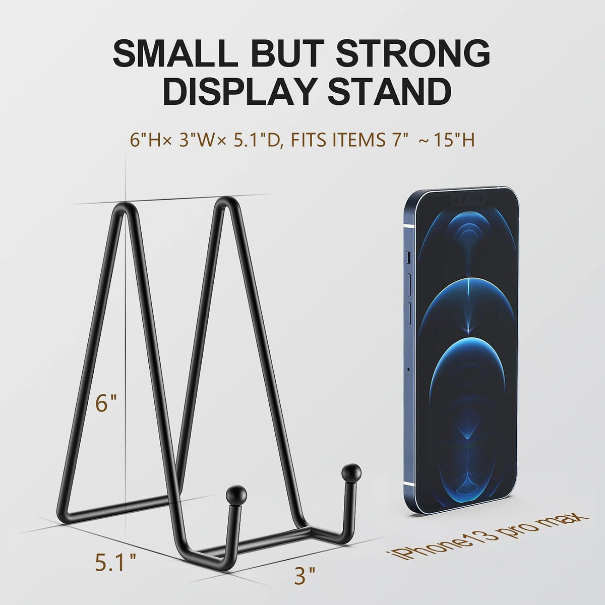 3 Pack 6 Inch Plate Stands for Display - Metal Picture Stand Plate Holder Frame Holder Fits 7"-15" H Book, Photo, Cookbook, Sturdy Rust-Resistant Solid Iron, Small Easel for Wedding Home Decor, Black