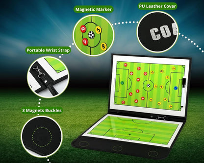 Foldable Magnetic Soccer Coaching Board, Soccer Tactics Strategy Board Portable Soccer Board with Dry Erase Markers and Magnetic Markers for Coaches Training, Great Gift for Kids Soccer Coach.