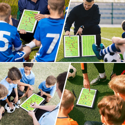 Foldable Magnetic Soccer Coaching Board, Soccer Tactics Strategy Board Portable Soccer Board with Dry Erase Markers and Magnetic Markers for Coaches Training, Great Gift for Kids Soccer Coach.