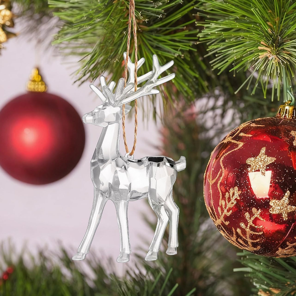 2Pcs Acrylic Christmas Reindeer Ornaments: Transparent Deer Animals Reindeer Elk Figurines Desktop Ornament Holiday Clear Elk Deer Figurine Statues Tabletop Decorations Centerpiece