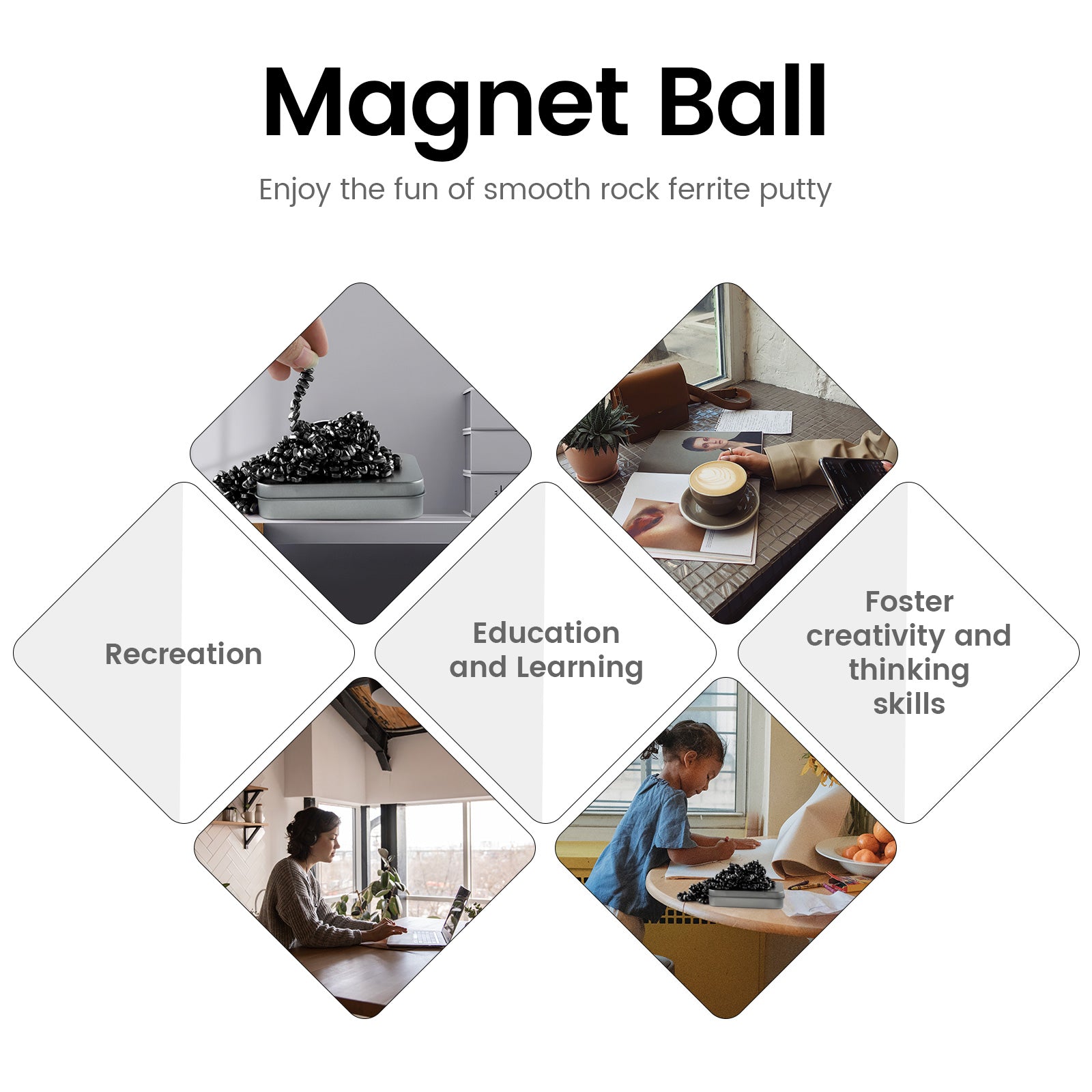 Magnetic Balls Over 500 PCS Mini Rainbow Magnetic Putty, with 2 Big Smooth Magnetic Beads, Fidget Toys for Adult, Weak Ferrite Putty Desk Toys for Office (Black)