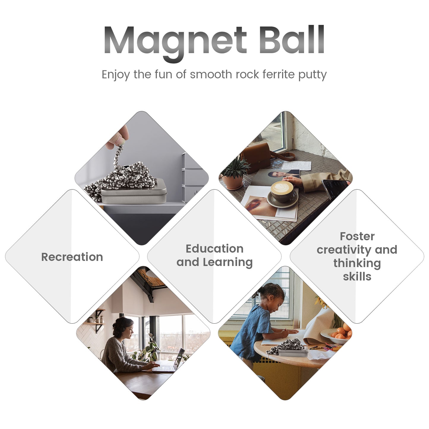 Magnetic Balls Putty Puzzle Anxiety-Stress Relief Toy Desk Fidget Toys Magnetic Stones 500P Silver