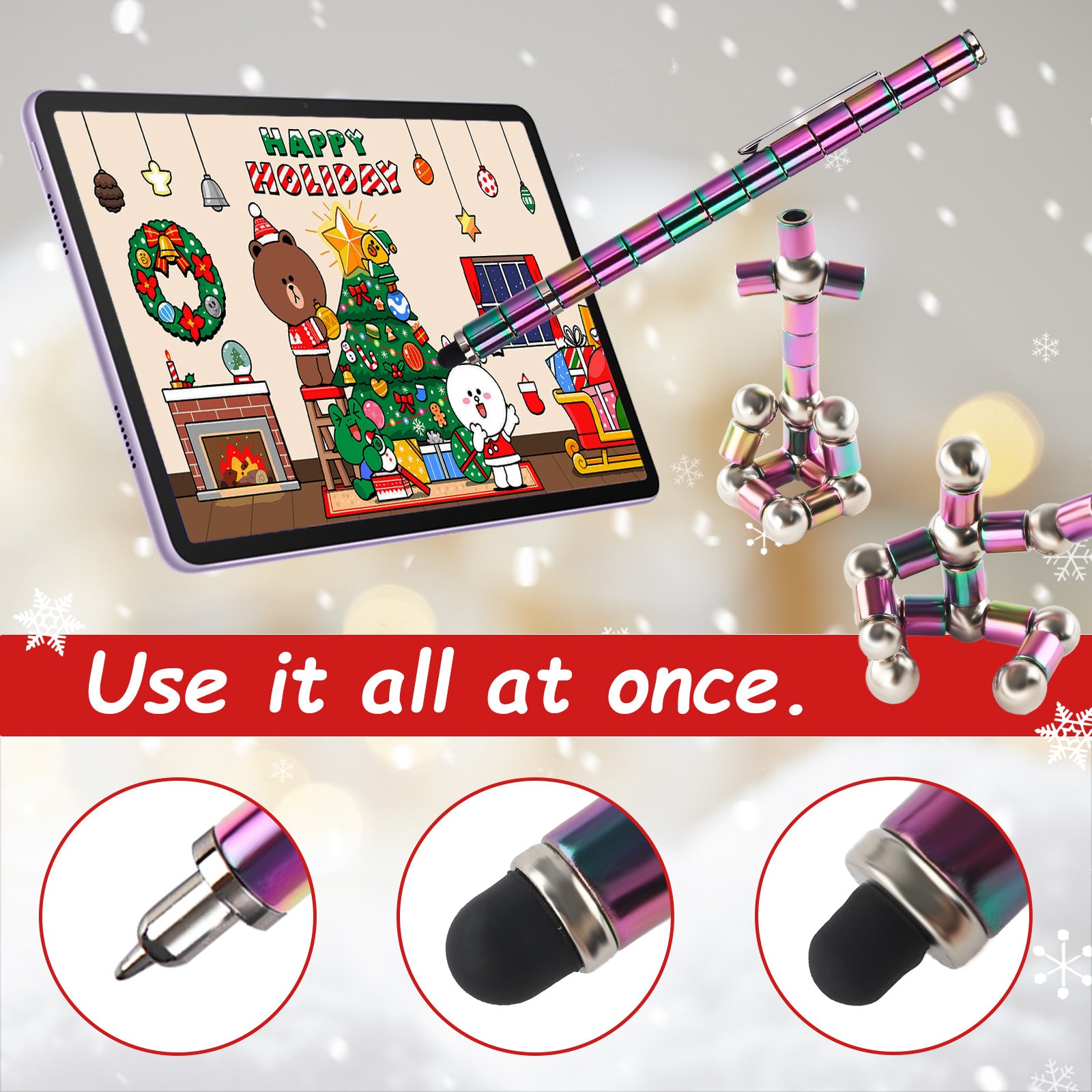 Fidget Pen, Magnetic Fidget Cool Gadgets Pen, Decompression Magnet Pen Fidget Toy,Christmas wrapping(Mixcolor)