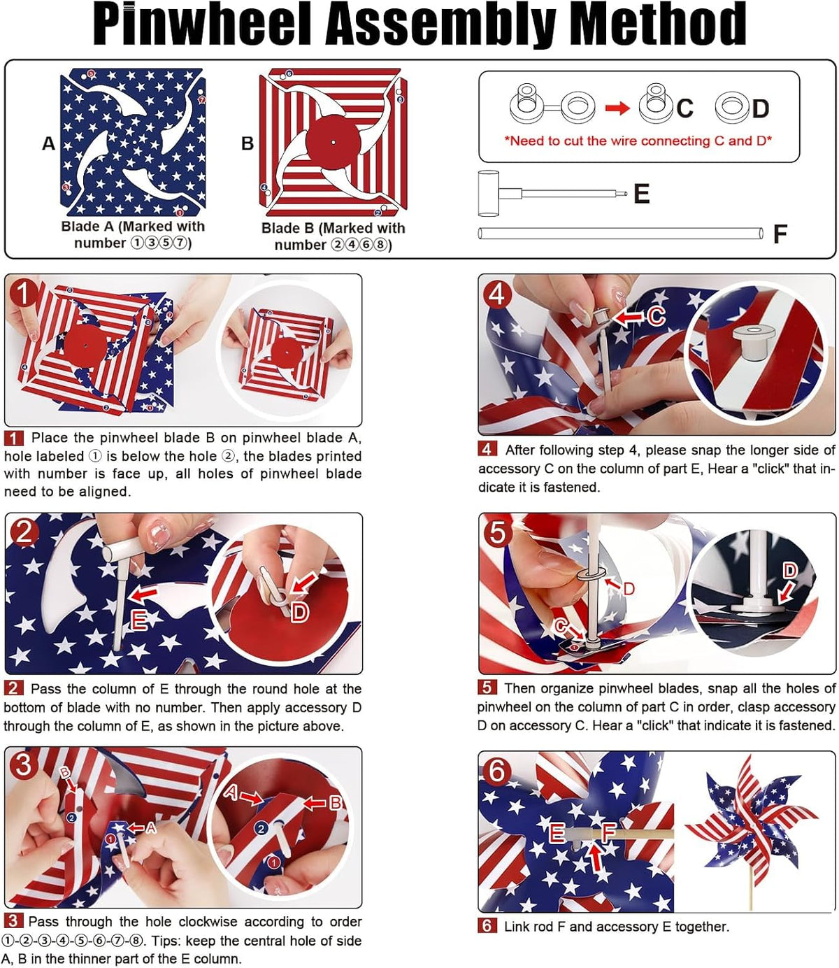 24Pcs Patriotic Pinwheels for Yard and Garden American Flag Pinwheel,Veterans Day Decorations Red White Blue Pinwheels Patriotic Decorations Garden Wind Spinners,Pinwheel for Kids,Lawn,Patio