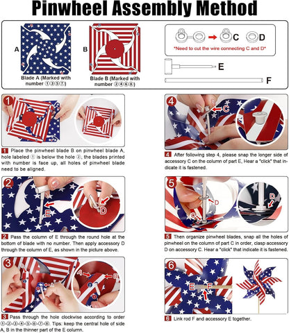 24Pcs Patriotic Pinwheels for Yard and Garden American Flag Pinwheel,Veterans Day Decorations Red White Blue Pinwheels Patriotic Decorations Garden Wind Spinners,Pinwheel for Kids,Lawn,Patio
