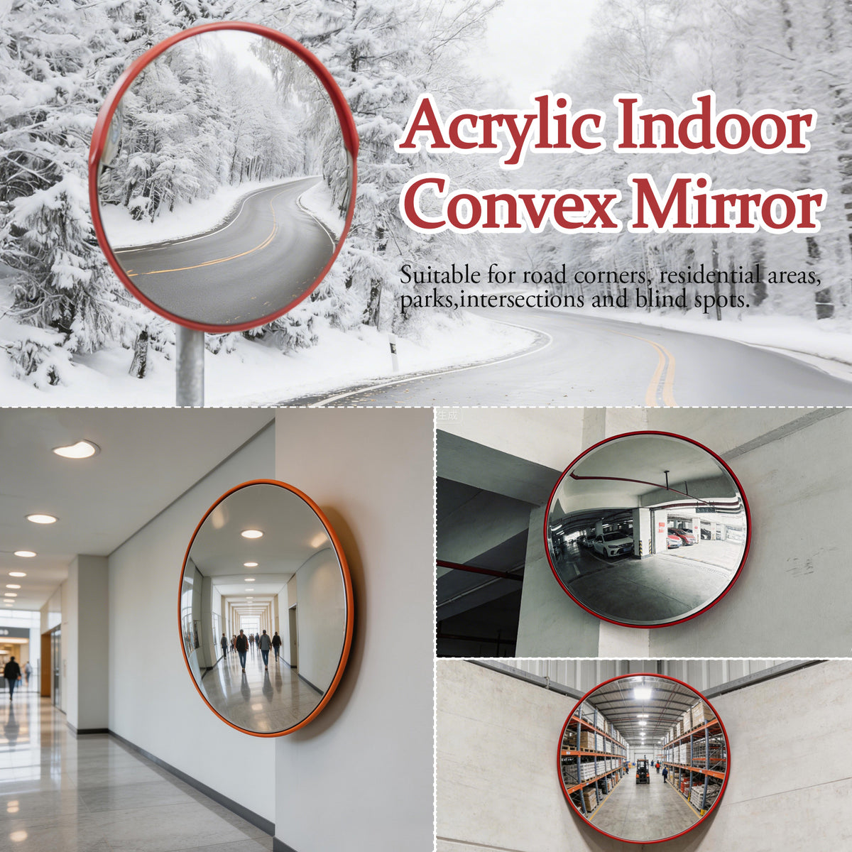 24" Wall Mounted Convex Mirror Wide Angle,Wall Mounted Security Mirror,Safety Blind Spot Round Mirror for Garage Warehouse Mall Home Office Indoor