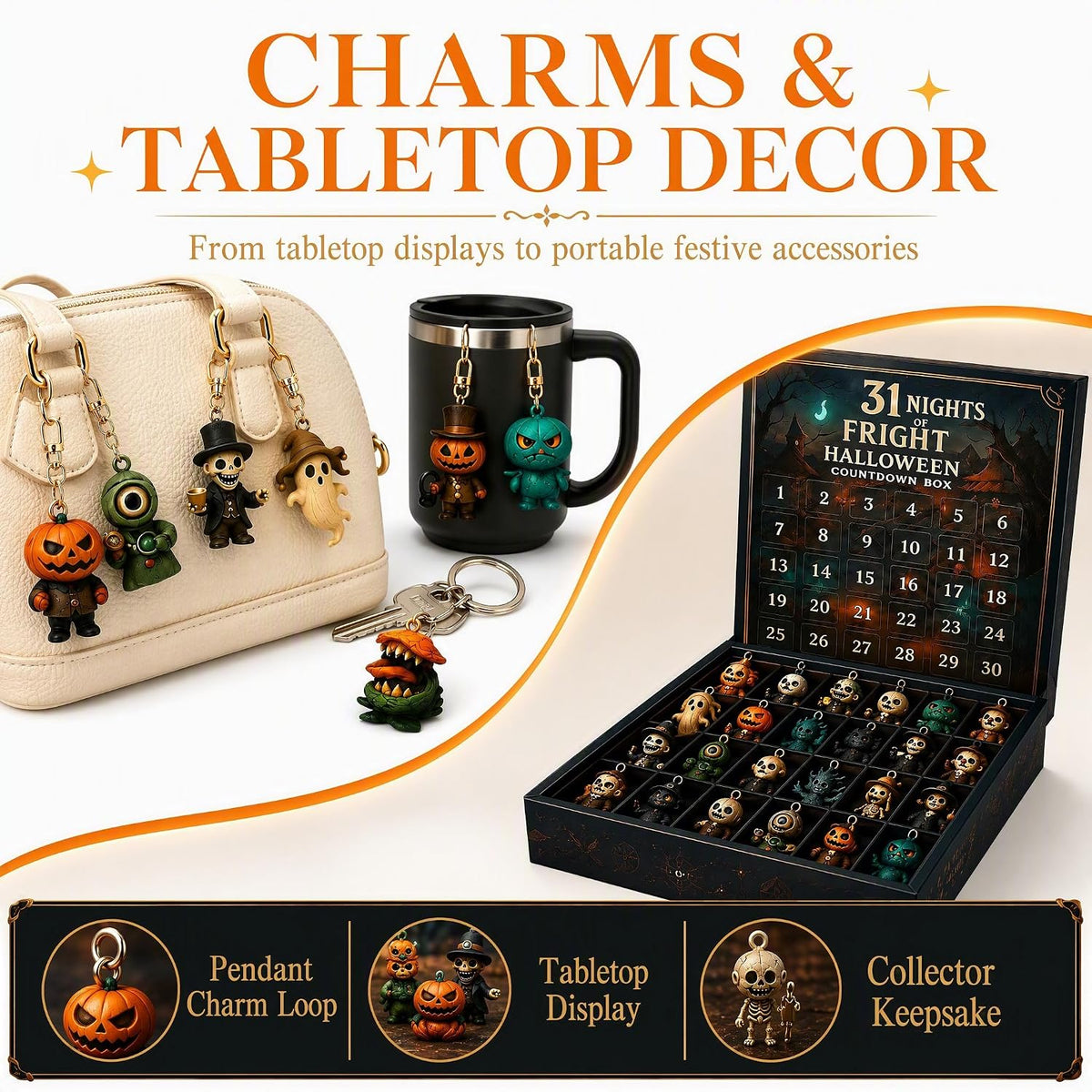 Halloween Advent Calendar 2026, 31 Nights of Fright Halloween Countdown Box with 31 Mini Spooky Figurines, 31 Days Surprise Blind Box for Home Desk Decor,Halloween Advent Calendar Gift Box