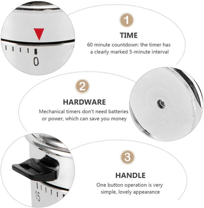 2pcs Pot Shape Kitchen Timer Stainless Steel Manual Countdown Cooking Battery-free One-button Operation, Silver Finish, Supports Cakes and Boiled Eggs, Useful for Study and Household Chores