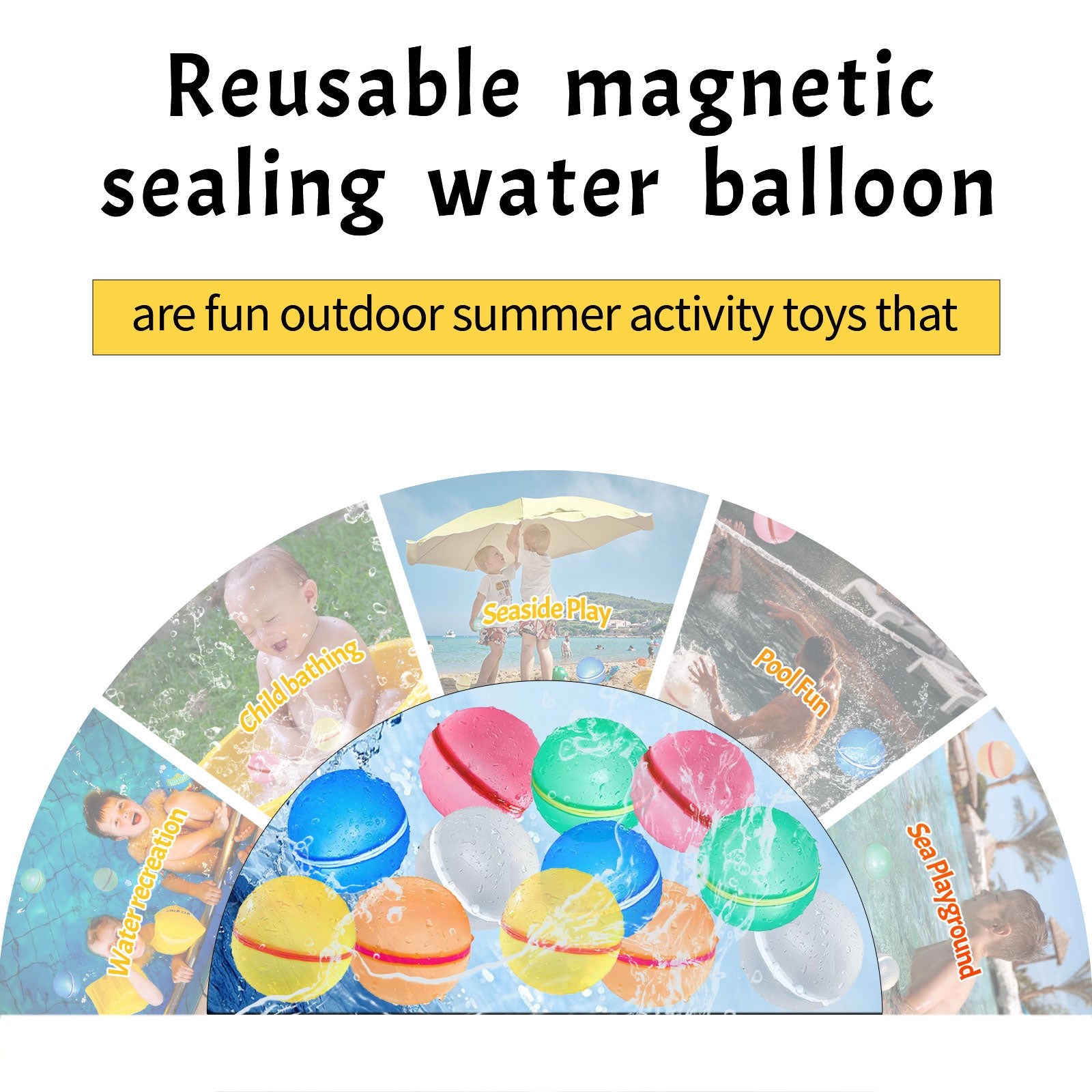 Reusable Water Balloons,12 Pcs Magnetic Splash Refillable Balls,Summer Water Toys for Kids Pool Beach & Outdoor