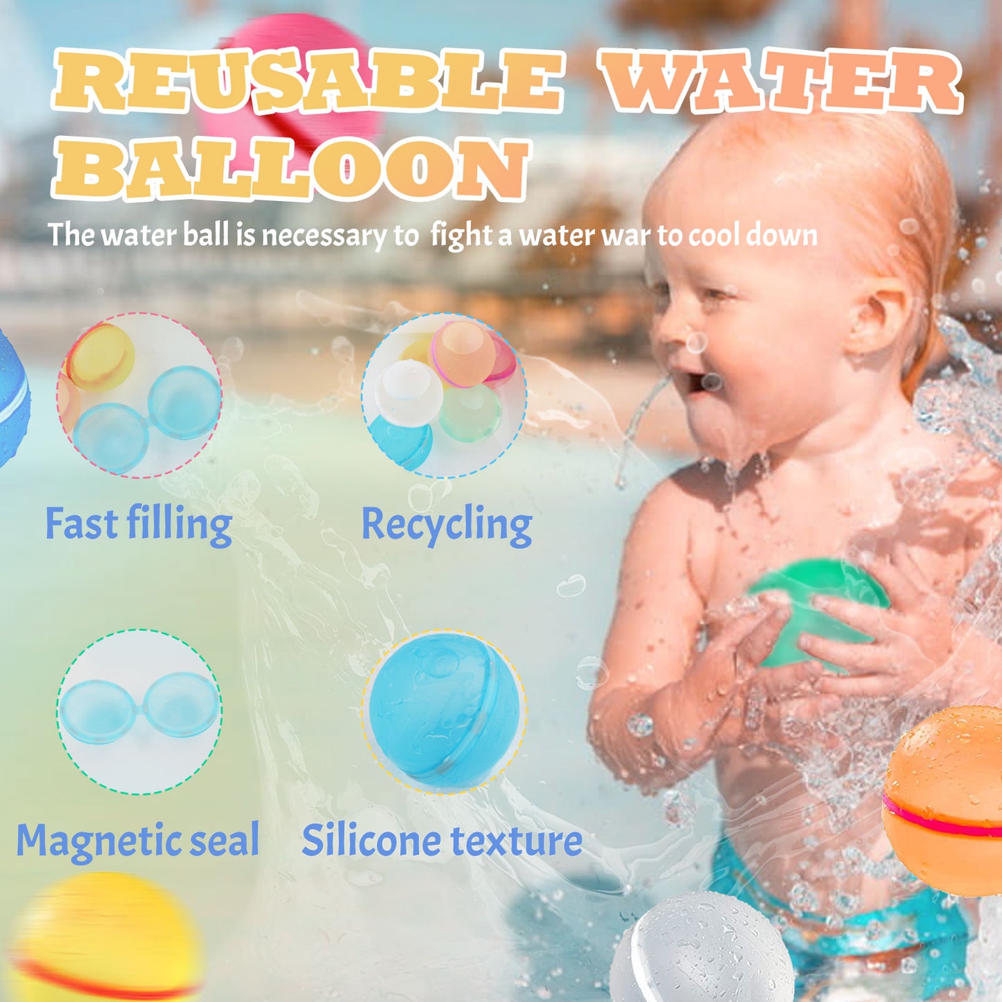 Reusable Water Balloons,12 Pcs Magnetic Splash Refillable Balls,Summer Water Toys for Kids Pool Beach & Outdoor