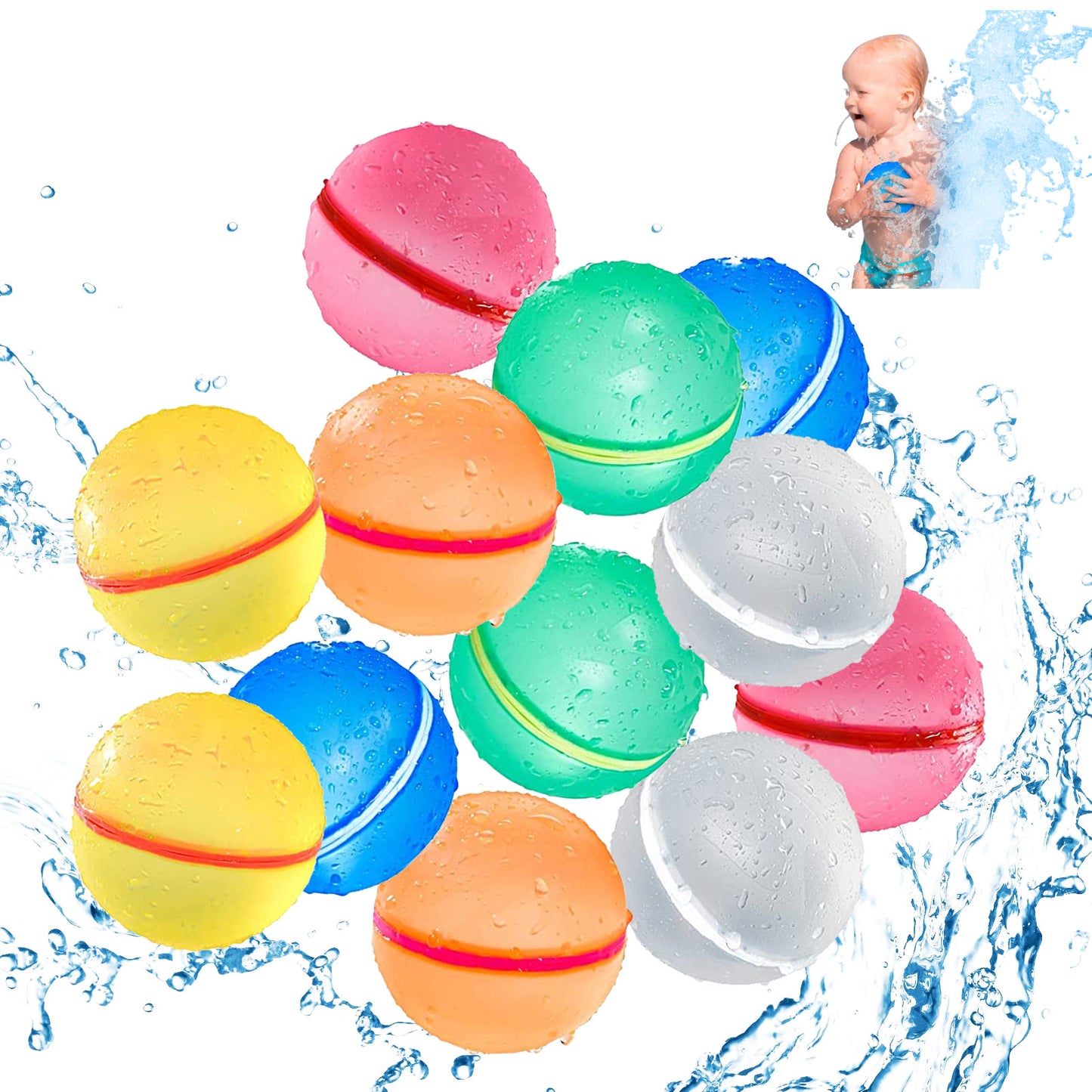 Reusable Water Balloons,12 Pcs Magnetic Splash Refillable Balls,Summer Water Toys for Kids Pool Beach & Outdoor