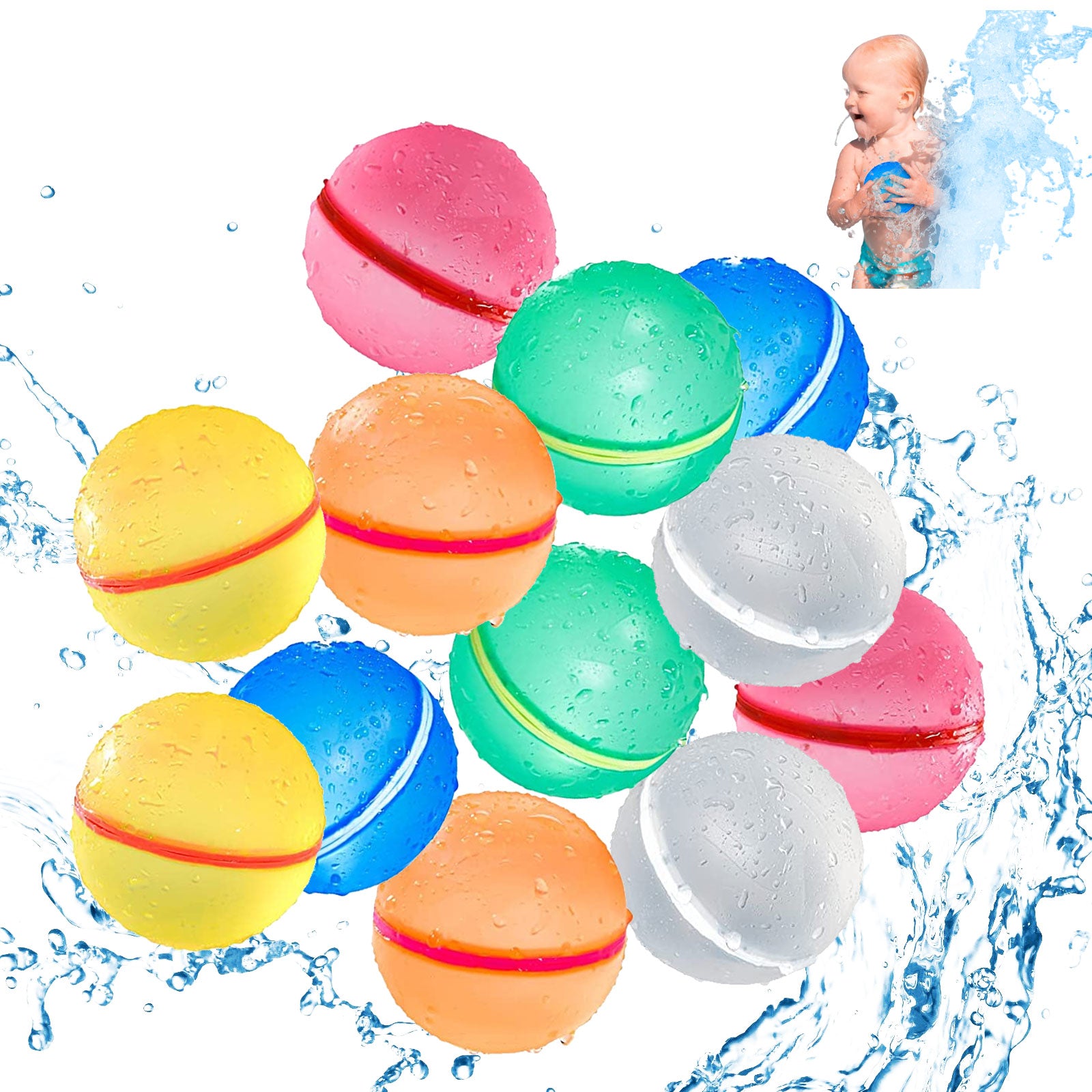 Reusable Water Balloons,12 Pcs Magnetic Splash Refillable Balls,Summer Water Toys for Kids Pool Beach & Outdoor