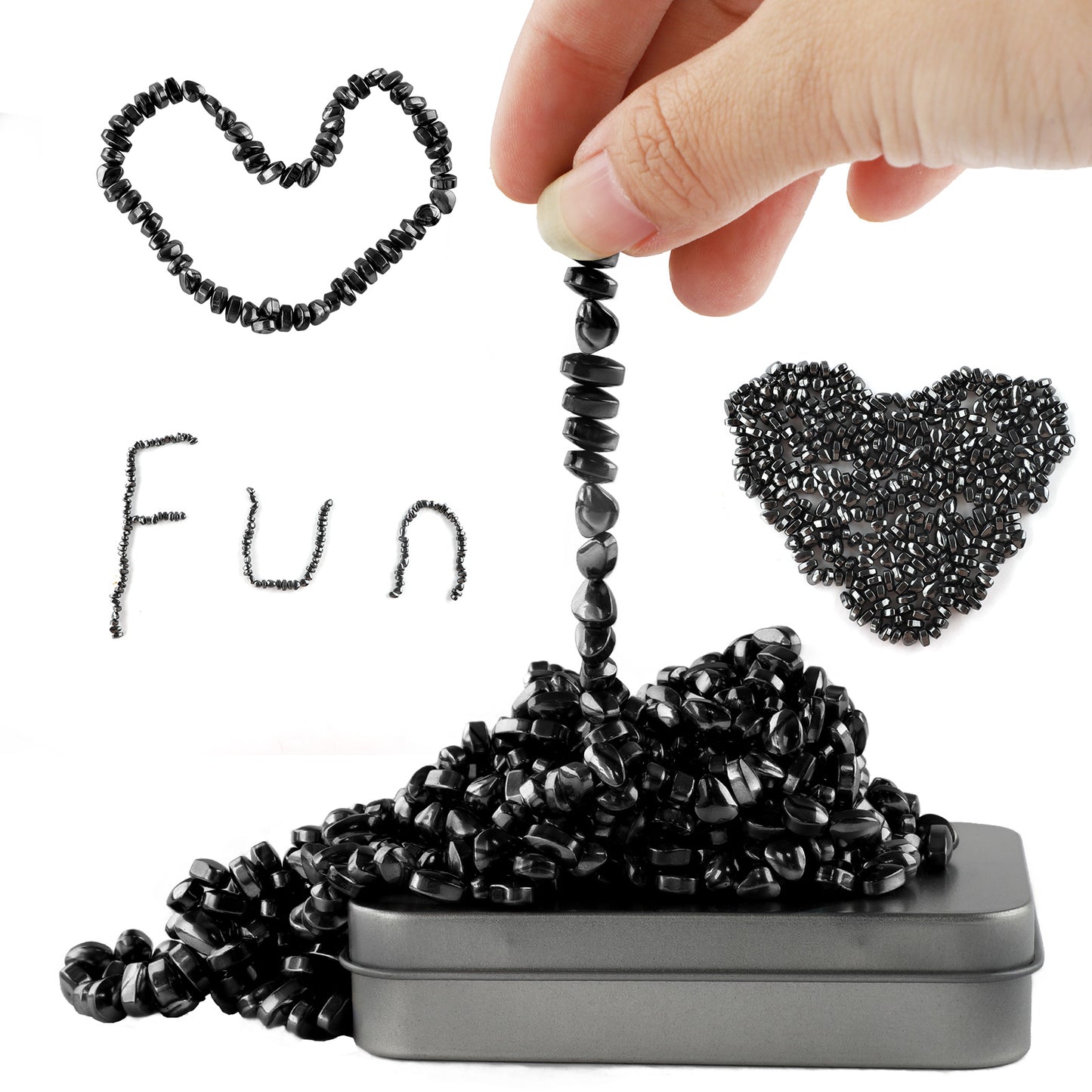 Magnetic Balls Over 500 PCS Mini Rainbow Magnetic Putty, with 2 Big Smooth Magnetic Beads, Fidget Toys for Adult, Weak Ferrite Putty Desk Toys for Office (Black)