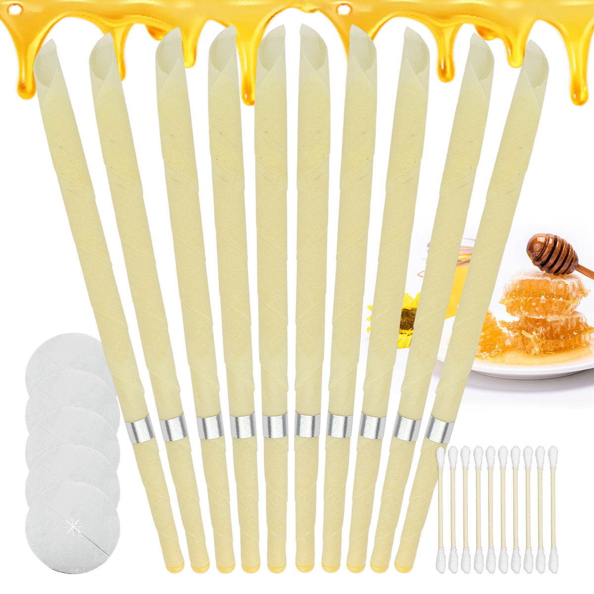 10 Pcs Ear Care Kit for Adults with Protective Discs and Cotton Swabs,Convenient Personal Ear Care Accessory Set with Protective Discs and Cotton Swabs for Home Use
