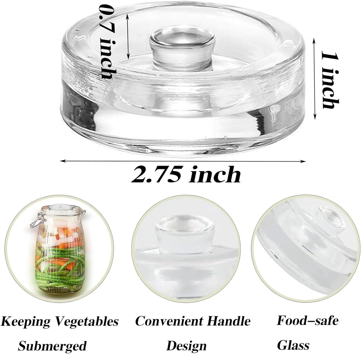 2 Pack Food Grade Glass Fermentation Weights,Wide Mouth Jars, Handle Design,Diameter 2.75 Inches, Solid And Thick, Isolate Air, Pickle Vegetables, Fruit Wine Fermentation, Pickle Lemon, Store Fruits