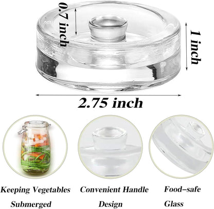 2 Pack Food Grade Glass Fermentation Weights,Wide Mouth Jars, Handle Design,Diameter 2.75 Inches, Solid And Thick, Isolate Air, Pickle Vegetables, Fruit Wine Fermentation, Pickle Lemon, Store Fruits